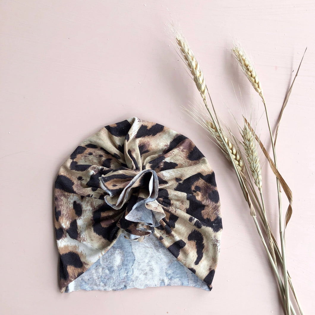 Raw Edge Ruffle Turban- Leopard